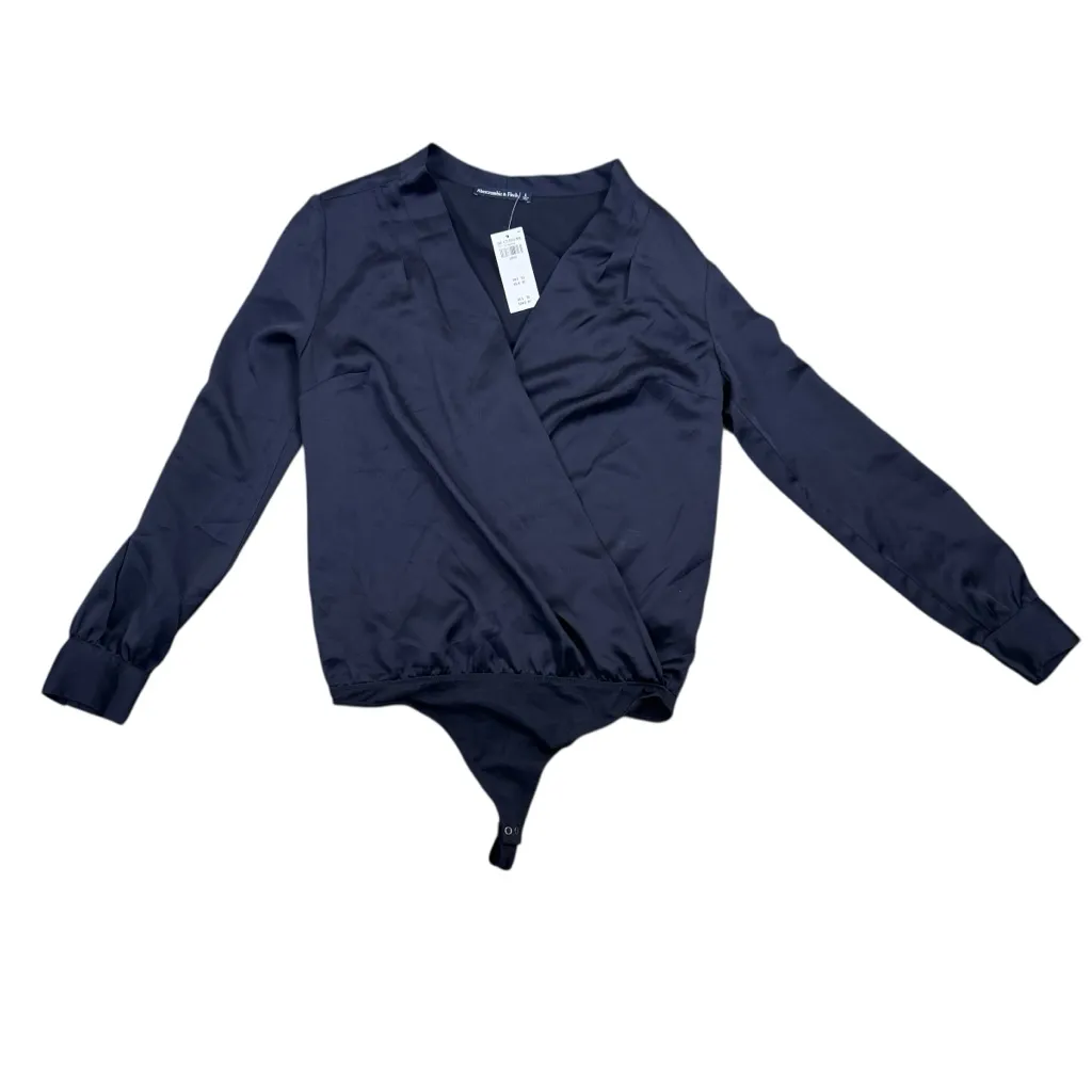 NWT Abercrombie & Fitch Satin Black Dressy Bodysuit Blouse Top Large - Image 5