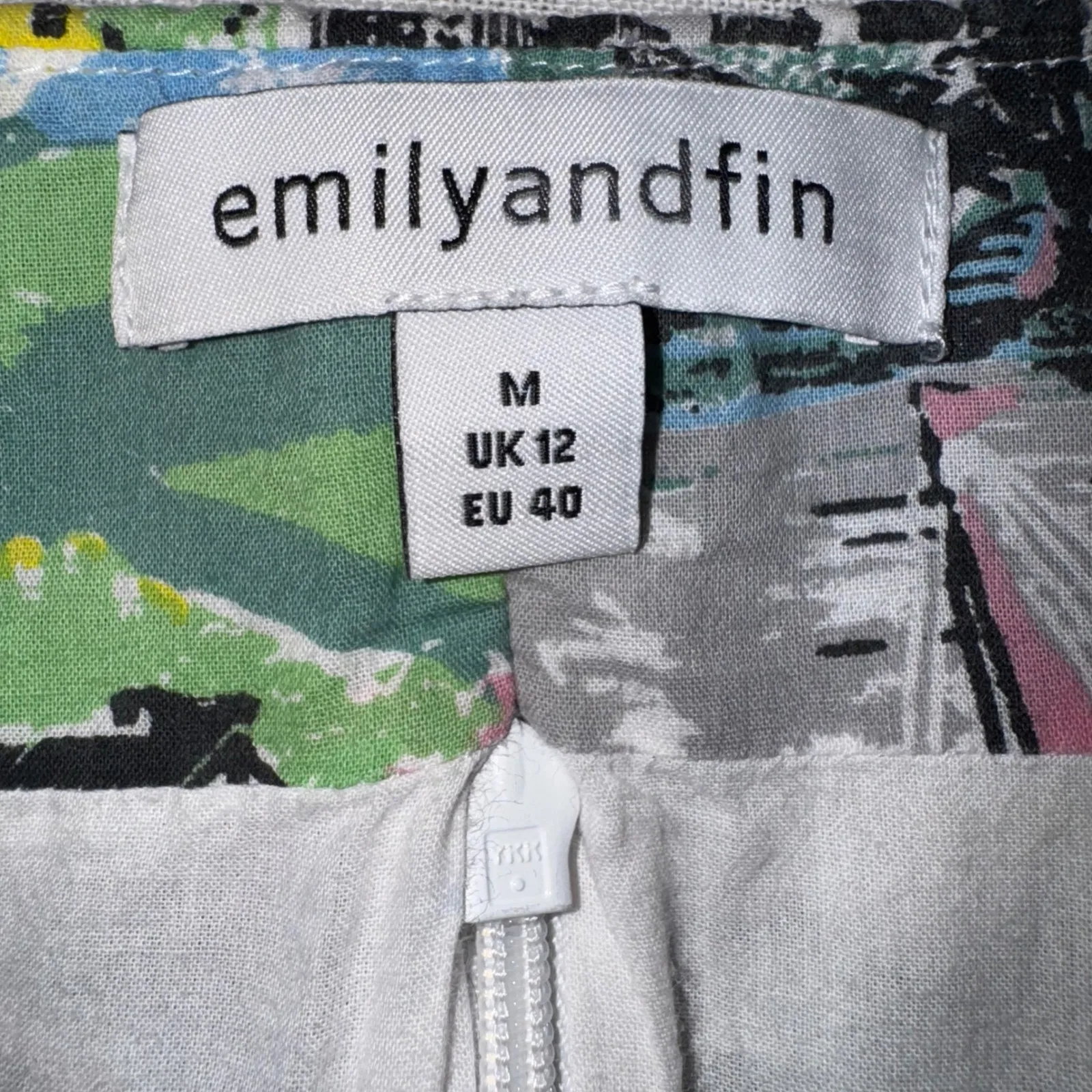 Emily and Fin Midi Dress UK 12 US Medium‎ Scenic Print Cotton Fit & Flare Green - Image 6