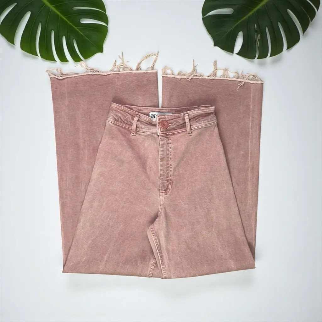 Zara Premium Marine Straight Wide Leg Jeans in Dusty Rose Pink - Image 5