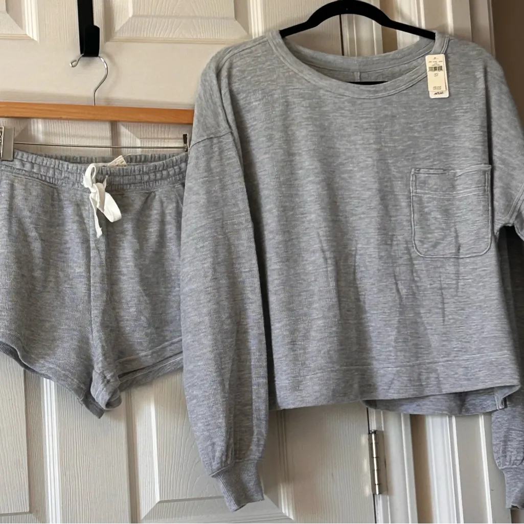 Aerie‎ Women Endless Summer Matching Top & Short Set in Heathered Gray Sz Small - Image 5