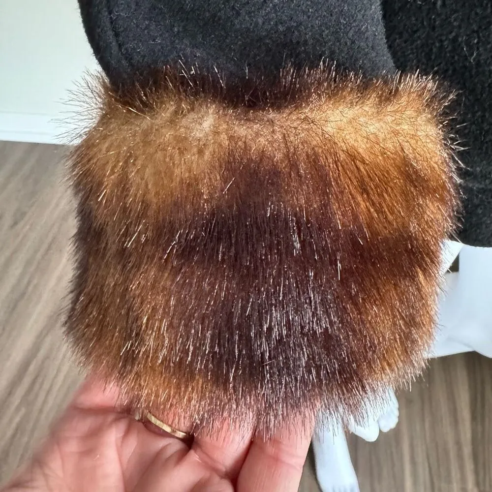 VTG Y2K Cozy Wool Faux Fur Trim Coat Size M Black Size M - Image 5