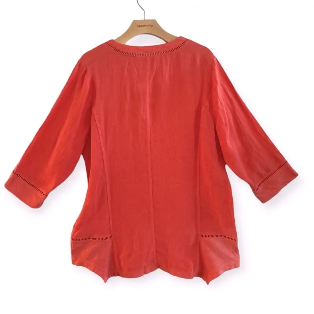 SOFT SURROUNDINGS Linen Leonie Tunic Sun Kissed Coral V Neck Size XL NEW - Image 2