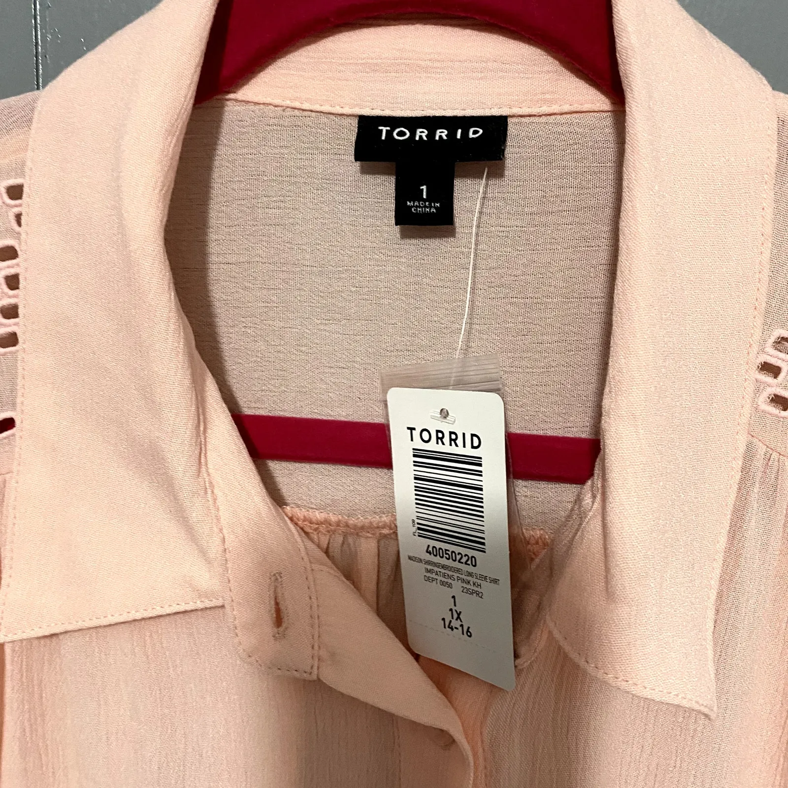 NEW Torrid Pink Madison Washable Gauze Embroidered Long Sleeve Shirt 1X - Image 5