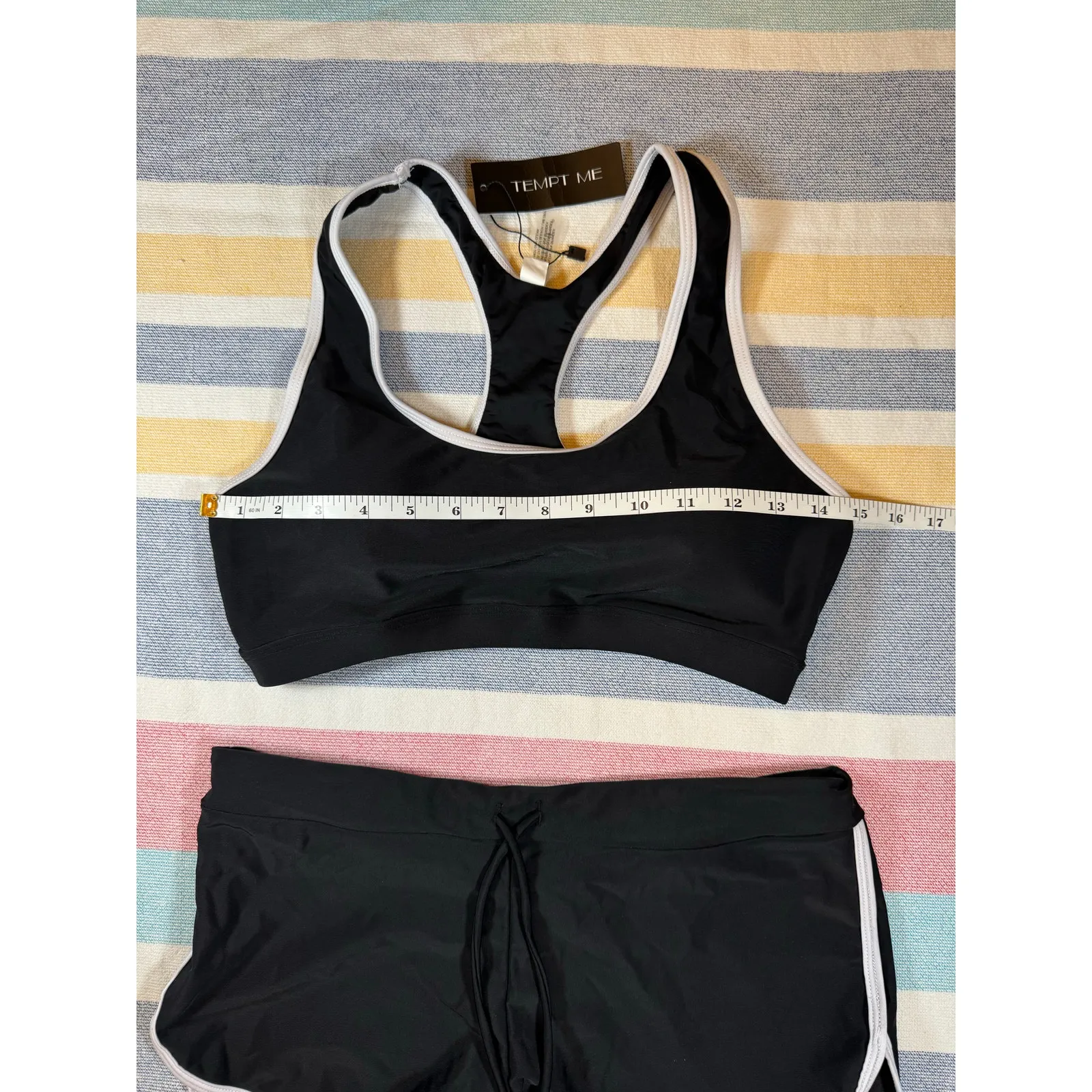 Tempt Me Women Black 2 Piece Swimsuit Medium Racerback Top Swim Shorts - Image 4