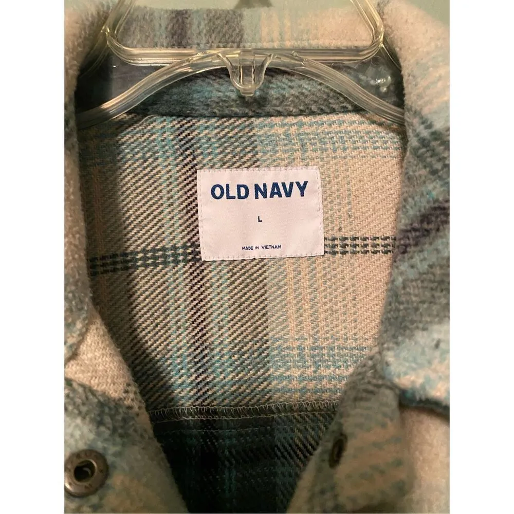 Old Navy Transitional Plaid Utility Shacket Green Size Large - Image 4