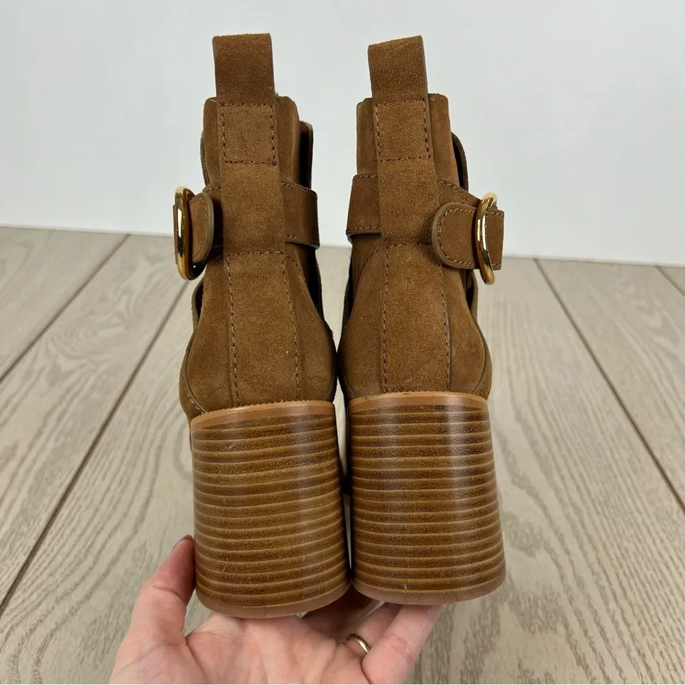 See by Chloé Suede Buckle Ankle Booties 36 Tobacco (Tan) & Goldtone Metal $525 - Image 6