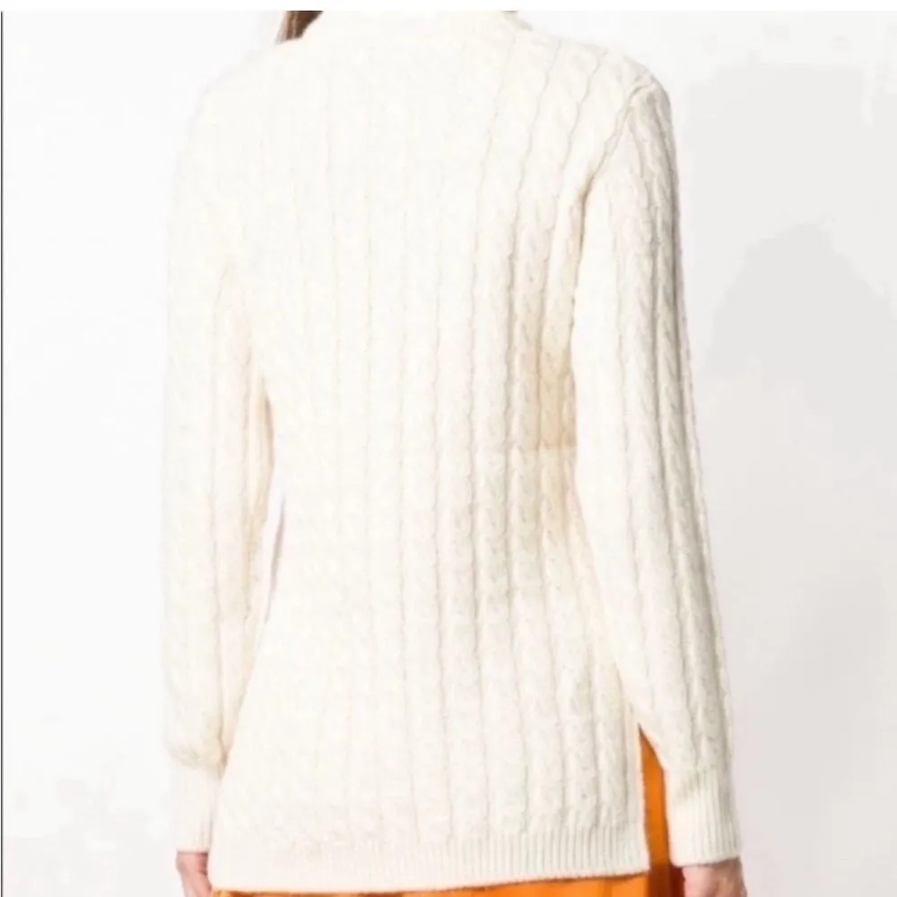Tory Burch Sweater Nel Cable Knit Diamond Turtleneck Alpaca Wool in Cream Blue - Image 5