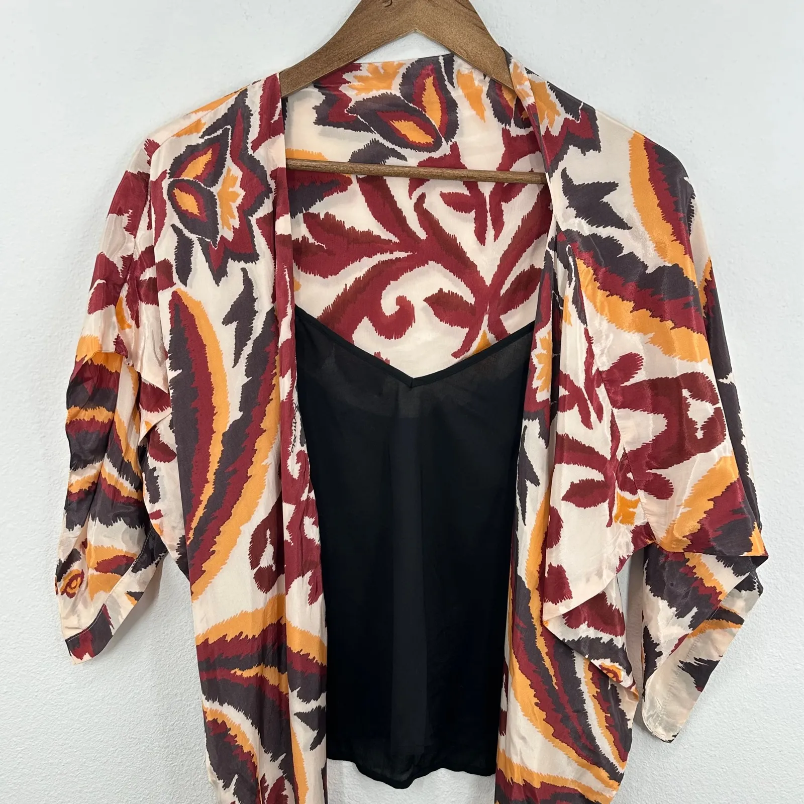 Farm Rio Maroon Waist Shoulder Wrap Scarf Tassel Open Front Abstract Print Tank‎ - Image 2