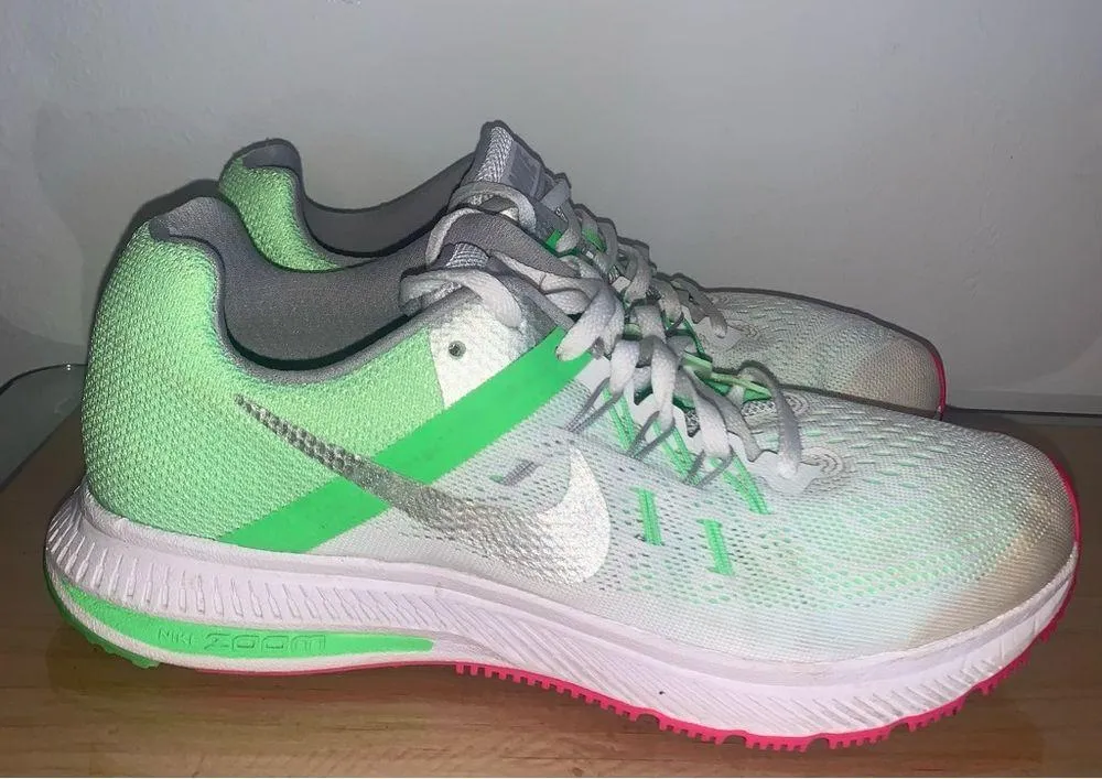 Nike Women's Zoom Winflo 2 Running Shoe Size 9 White/Metallic Silver/Pink/Green - Image 3