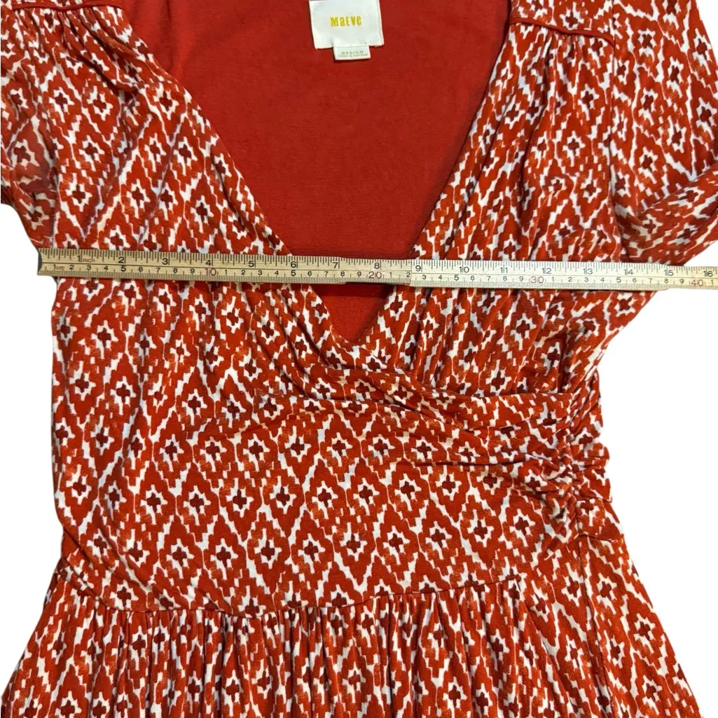 Maeve by Anthropologie Red Orange & White Ikat Print Revelations Knit Dress Sz M - Image 5