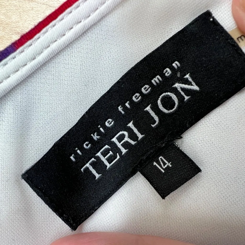 Rickie Freeman Teri Jon Floral Midi Dress Sleeveless Multicolor Size 14 White - Image 9