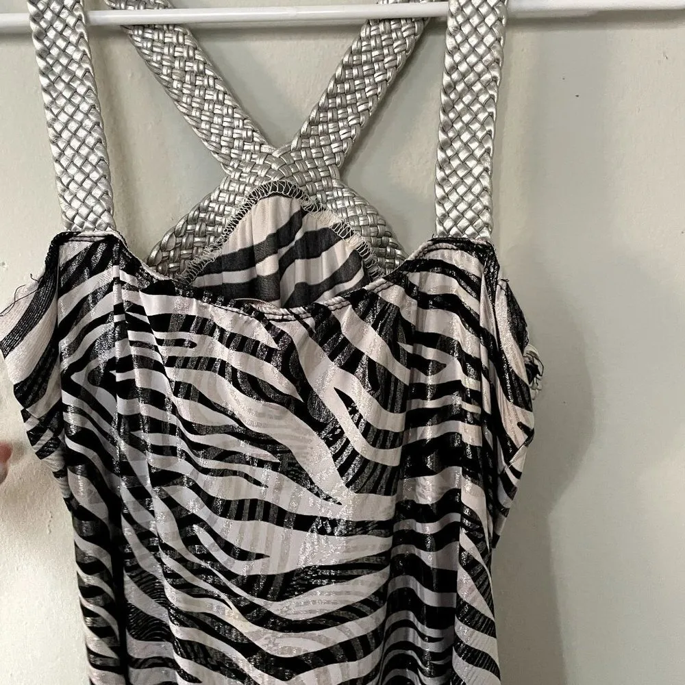Papaya black white silver minidress zebra stripes animal design women size S - Image 4