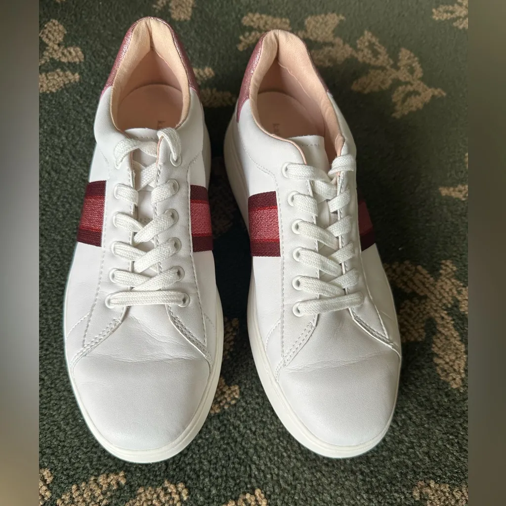 Kate Spade White and Burgundy Women's Sneakers size 10B - Image 9
