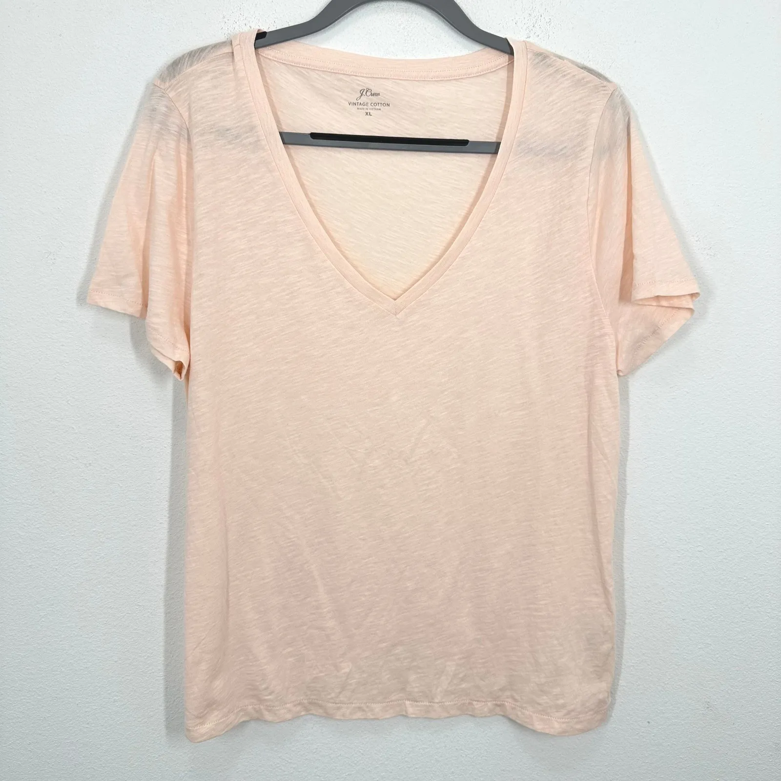 J Crew Vintage Cotton V Neck T Shirt Women's XL Pale Pink Soft Everyday Basic - Image 2