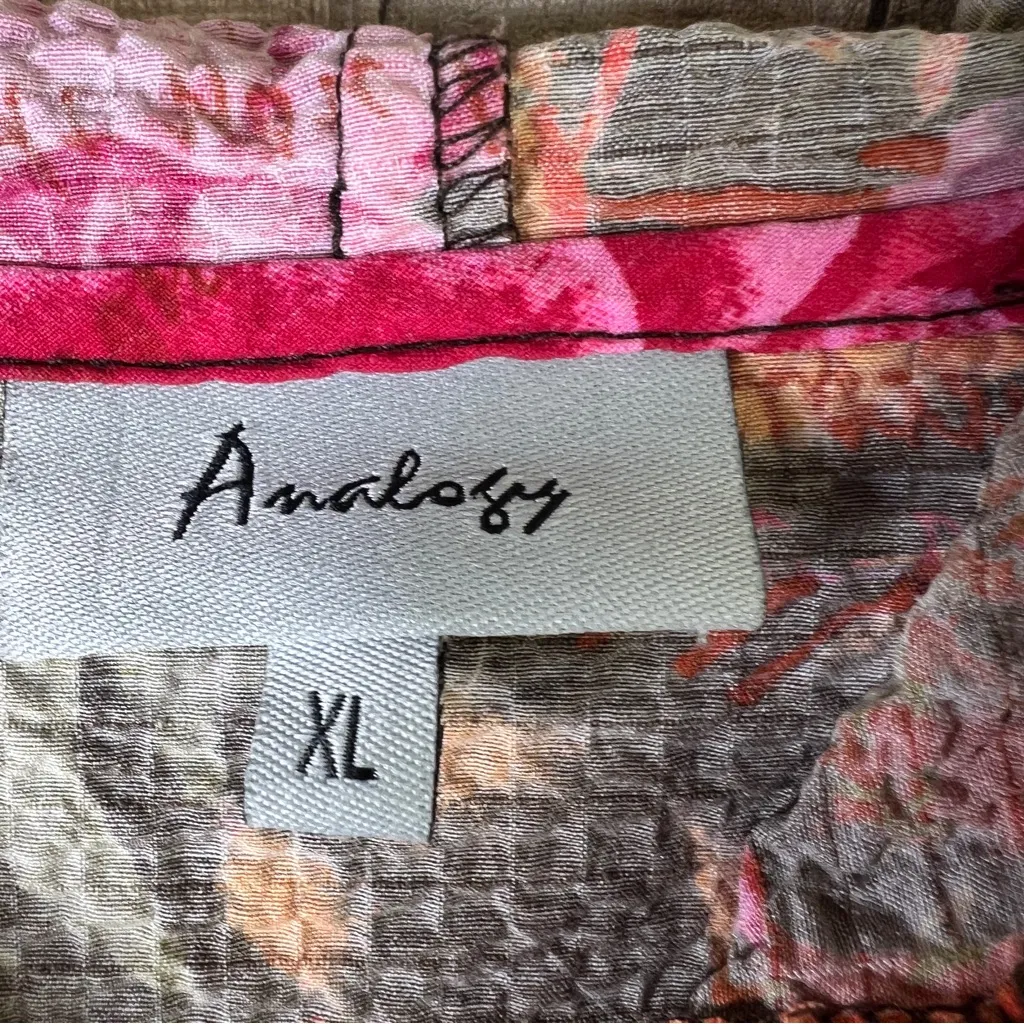 Analogy XL Floral Crinkle Gauze Zippered Front Drawstring Floral Hoodie Jacket Pink - Image 13