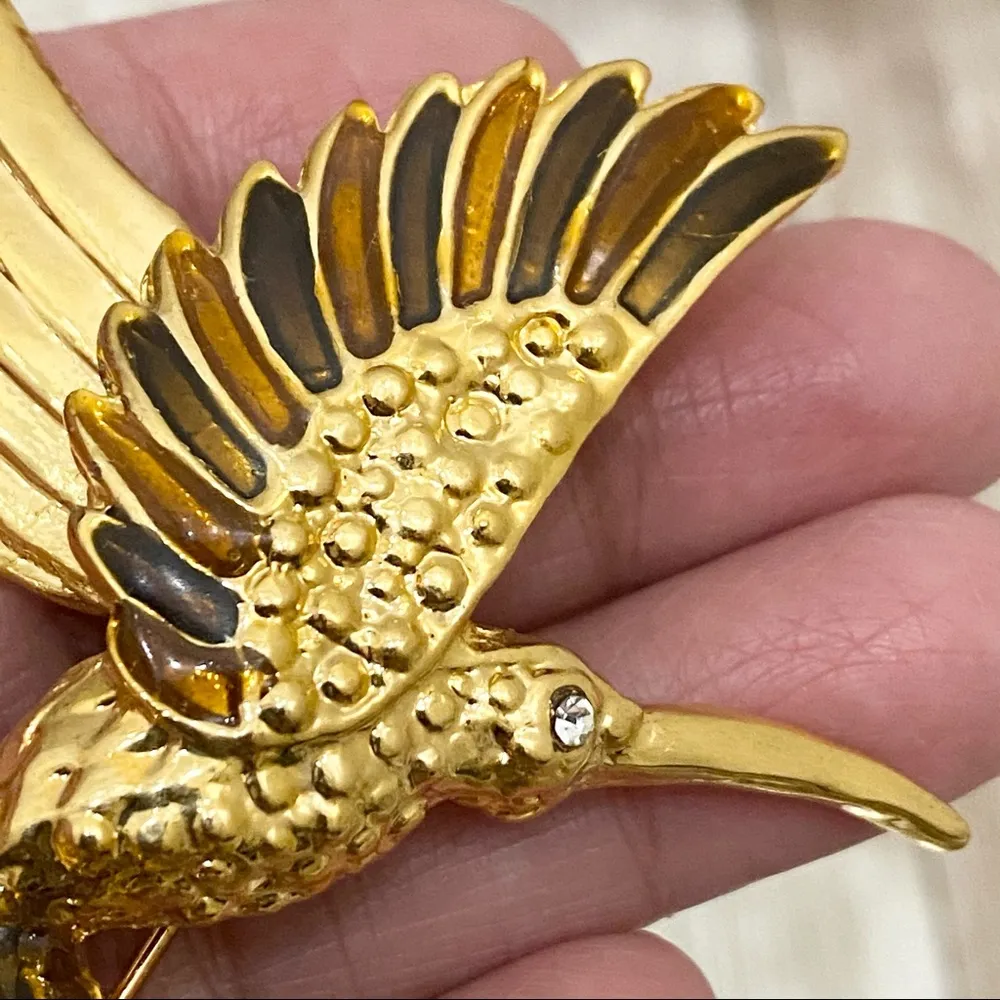 Vintage Hummingbird in Flight Enamel Brooch - Image 12