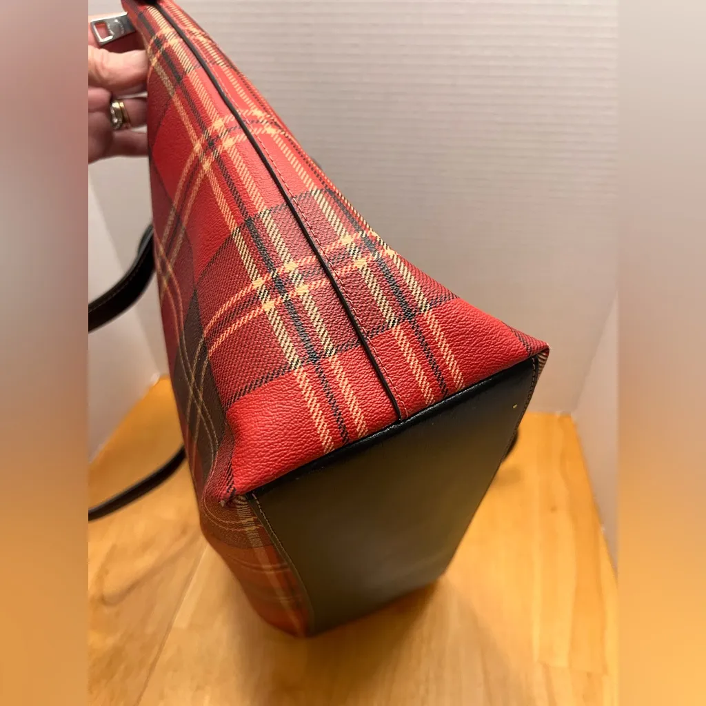 Coach Red Black Tartan Plaid Tote Bag - Image 12