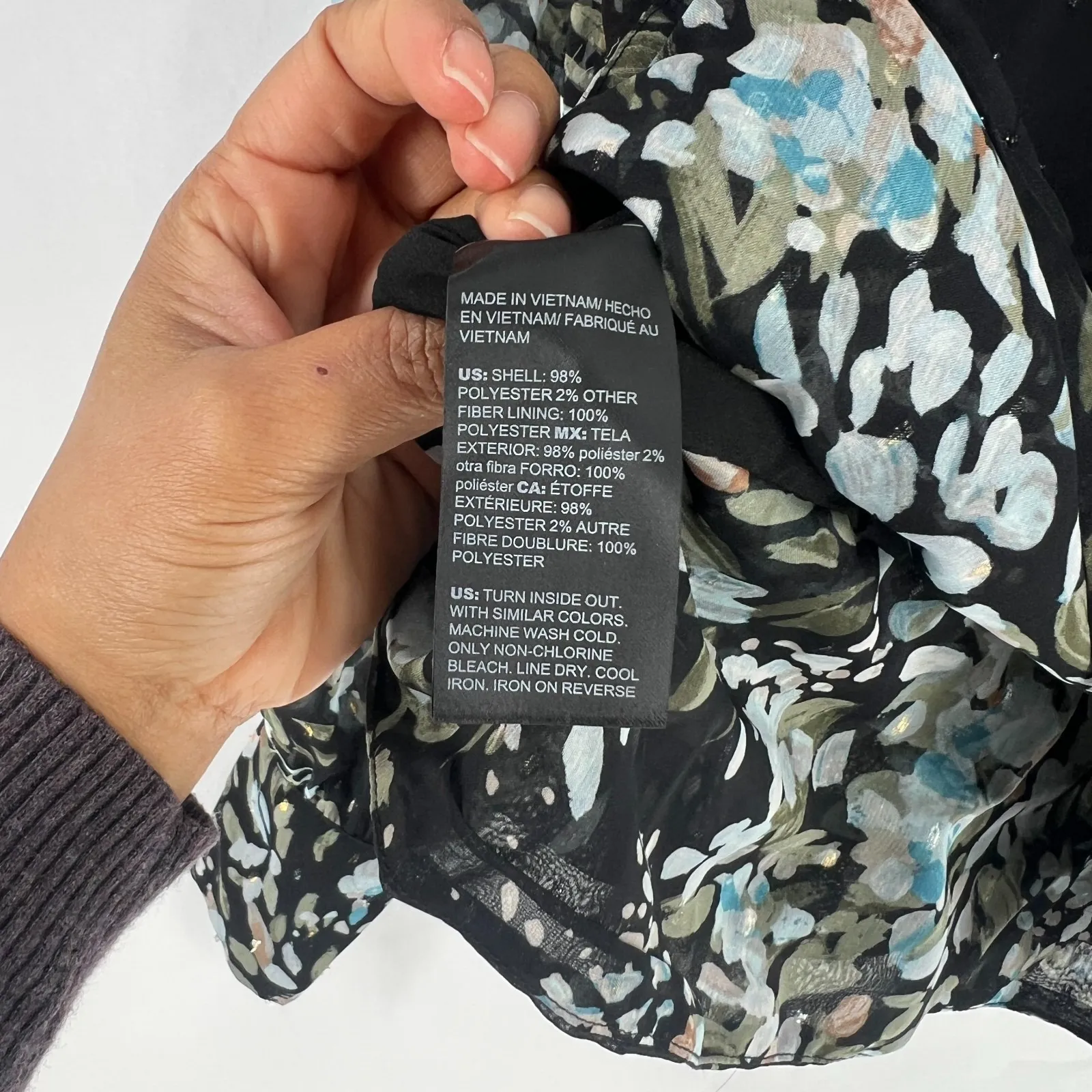 White House Black Market Blouse Top Womens 0 Multicolor Floral V Neck Side Zip - Image 8