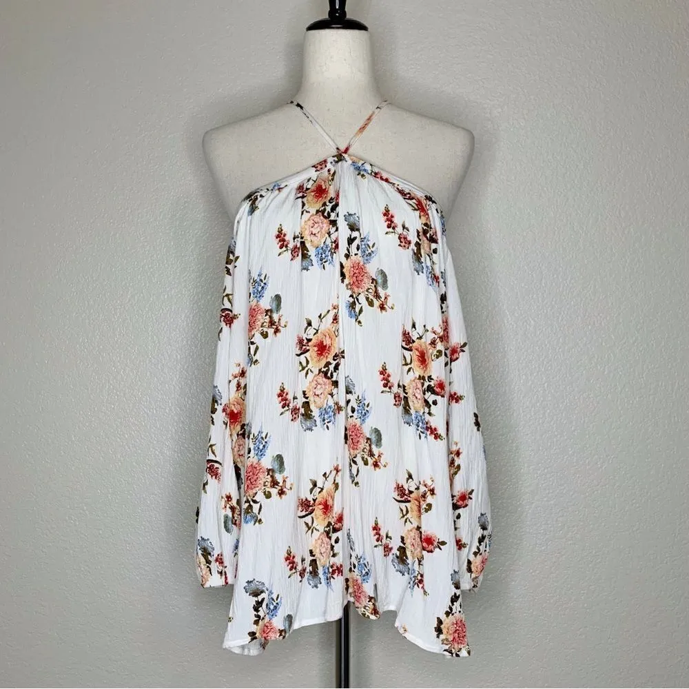 andthewhy Boho Floral White Halter Tunic Top - Image 2