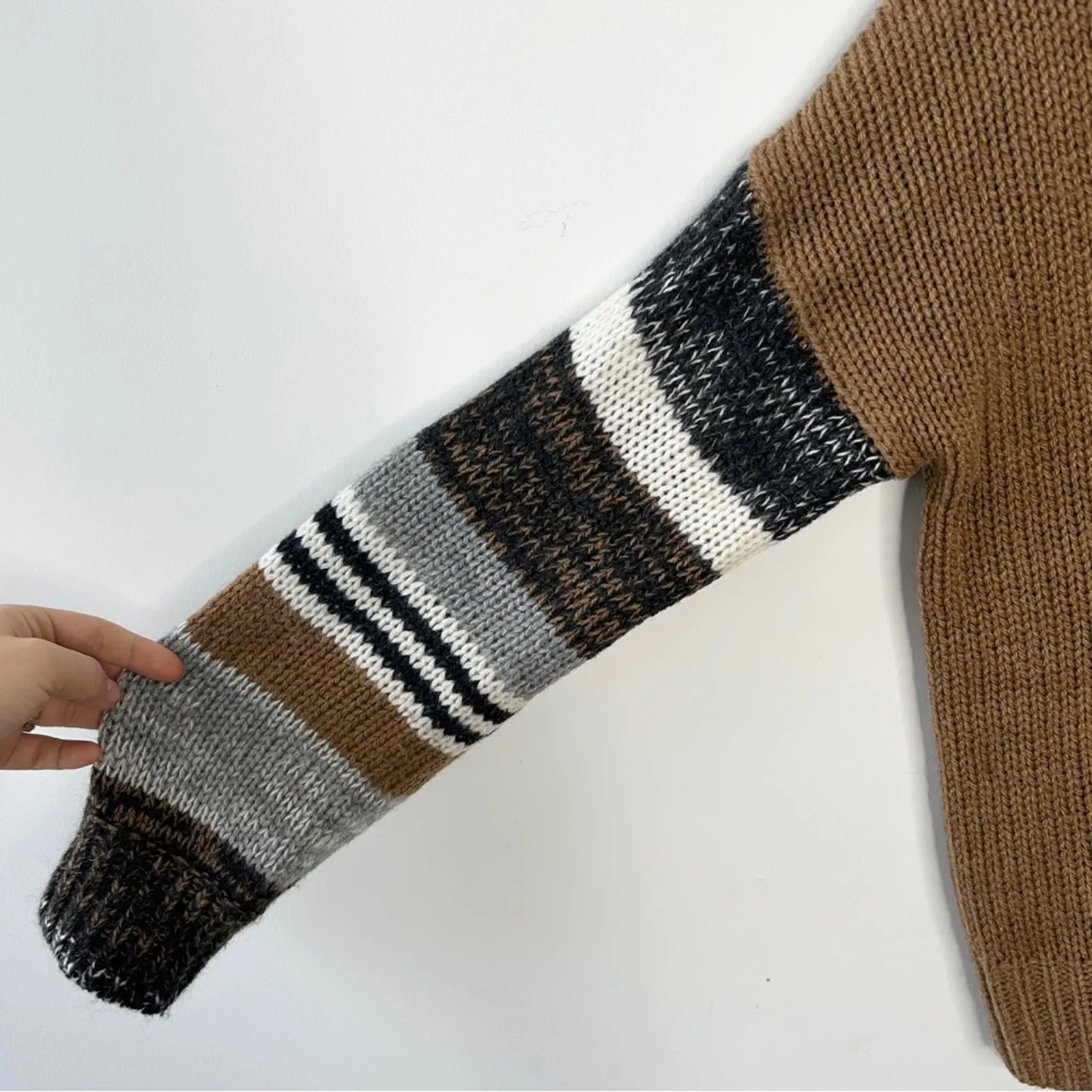 360 SWEATER Womens Size Small Merino Wool Alpaca Twee Chunky Earthy Cozy Winter Brown - Image 3