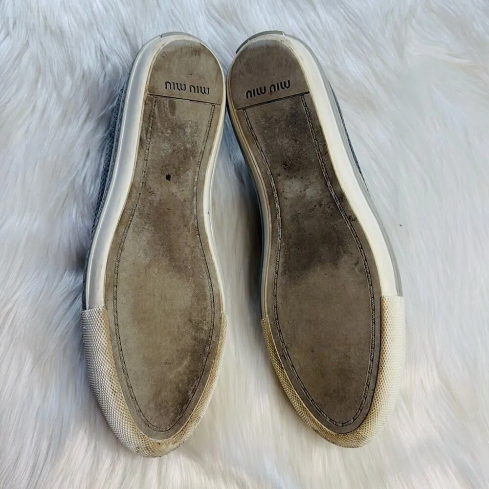 Miu Miu Silver Perforated Leather Crystal Toe Cap Sneakers - Image 7