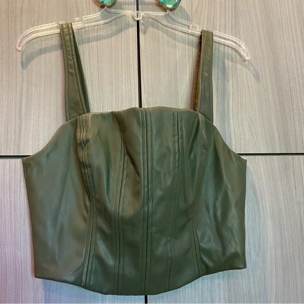 Stitch & Pine Green Vegan Faux Leather Crop Top Bustier Corset Tank XL NWT - Image 5