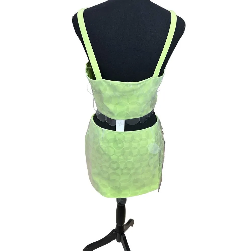 NWT JONATHAN SIMKHAI TRANSPARENT SEQUIN SET IN LIME sz 4 Green - Image 9
