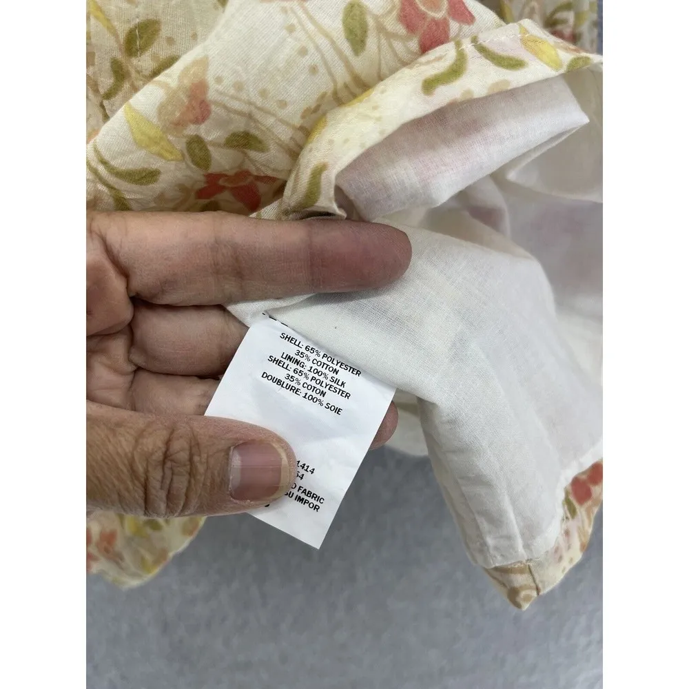 A Pea in the Pod Women's Blouse Smocked Floral Yellow Small Cotton Silk - Image 3