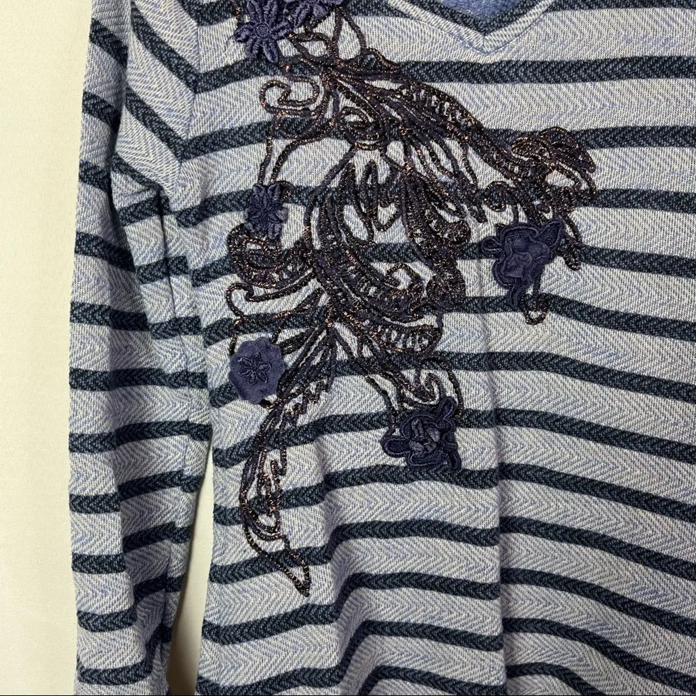 Soft Surroundings Syrah Blue Stripe Floral Long Sleeve Knit Top XS - Image 5