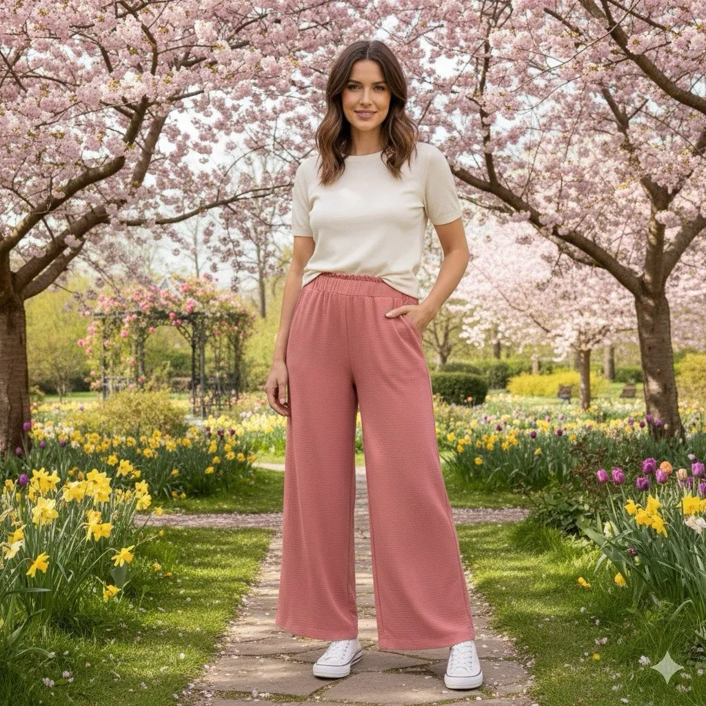 Hilary Radley Womens XXL Wide Leg Pants Dark Pink Dusty Rose Elastic Waistband - Image 2