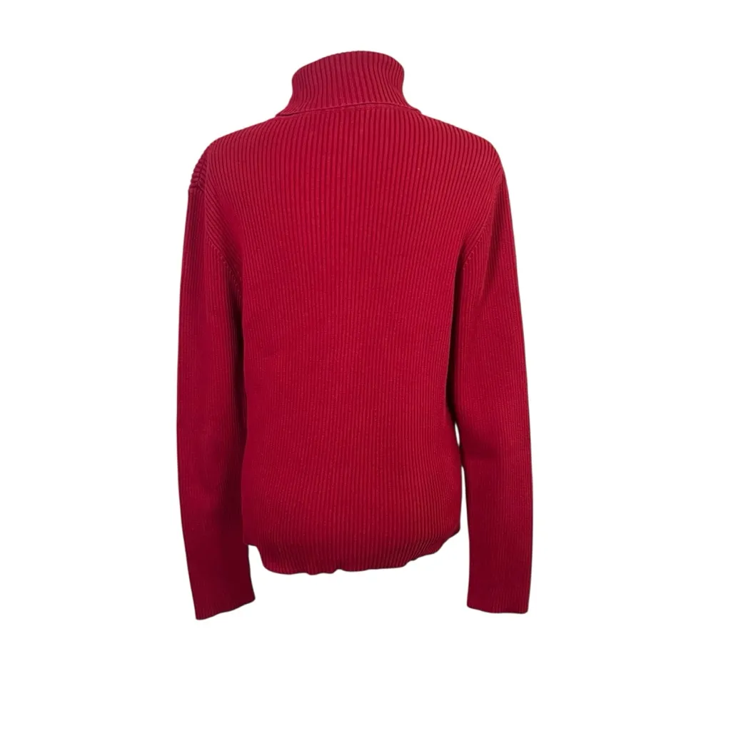 VTG Ralph Lauren LRL Ribbed Cotton Turtleneck Sweater Red Sz L Made in Japan Y2K - Image 10