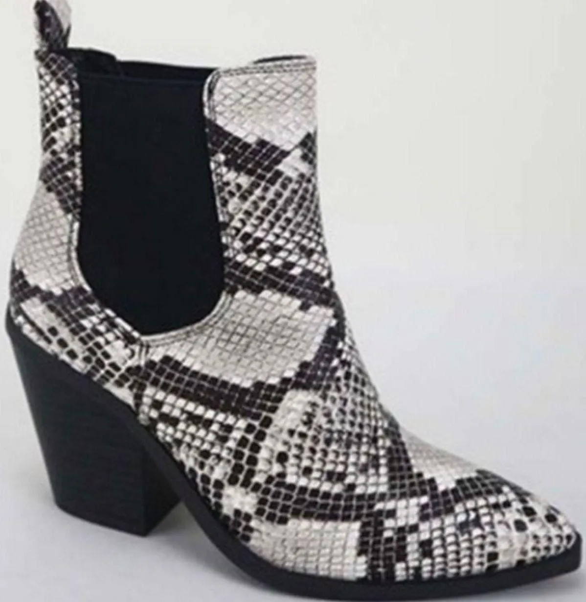 Snakeskin Chunky Heel Slip On Bootie - Image 2