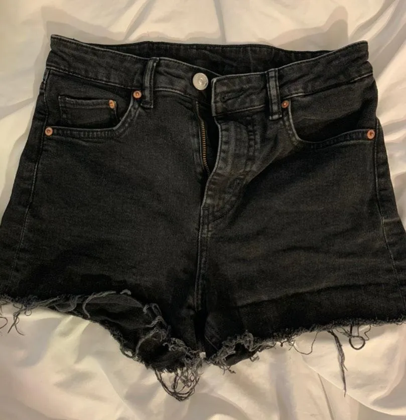 Black Denim Jean Shorts Frayed - Image 2