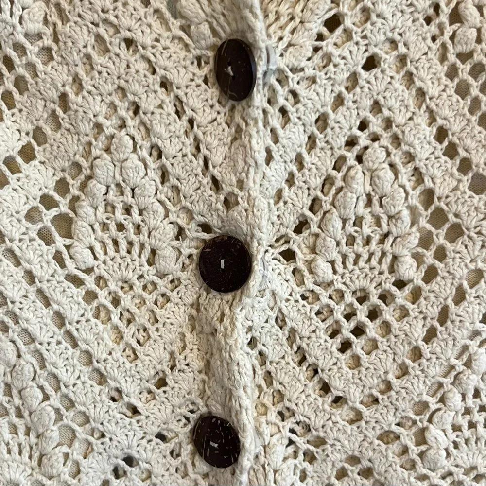 525 America Womens Cream Crochet Blazer Size S Boho Coastal Grandma Festival - Image 7