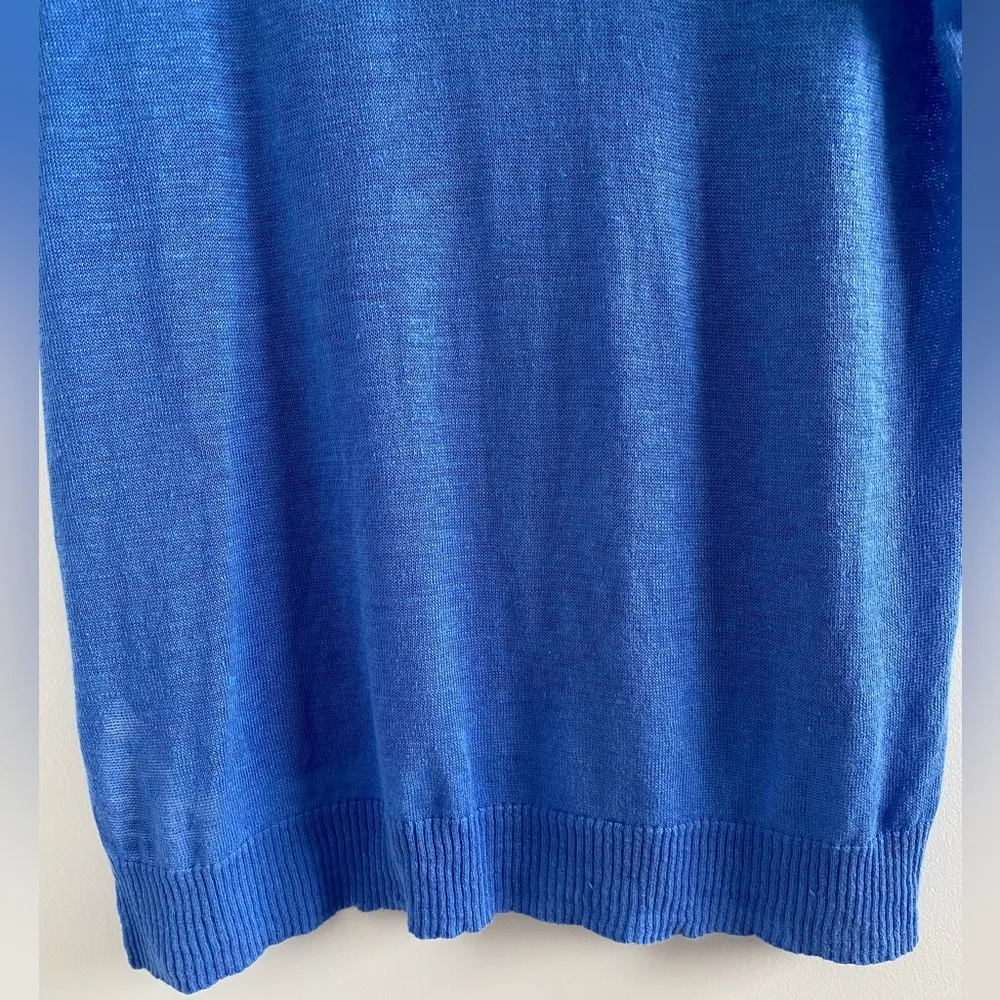Eileen Fisher Blue Linen High-Low Short Sleeve Sweater Size Petite Medium - Image 9