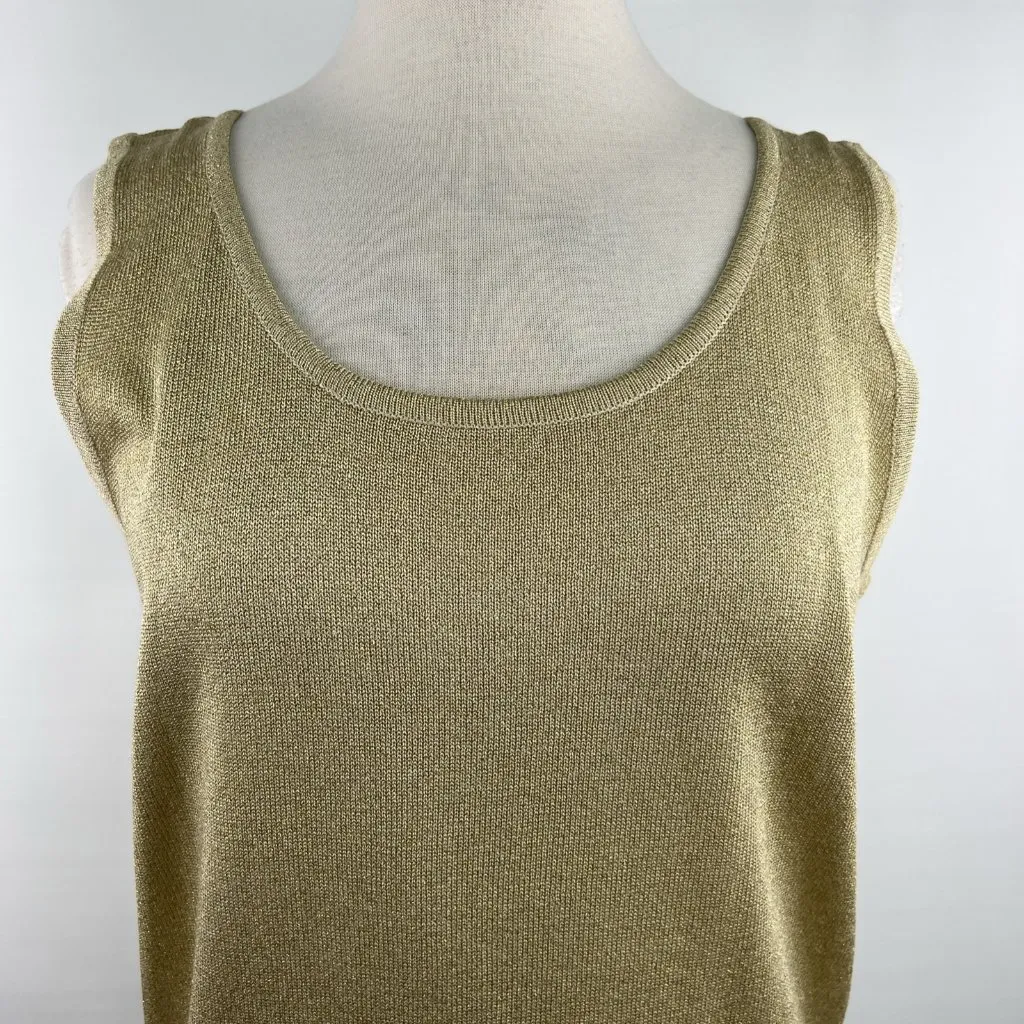 Tesori Sz XL Sleeveless Sweater Vest Wool Blend Gold Sparkly Quiet Luxury - Image 2