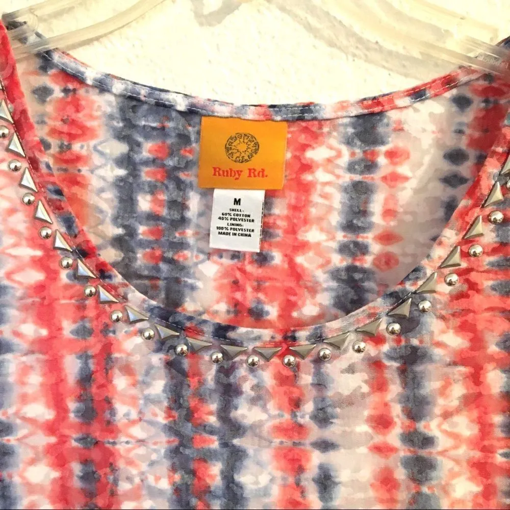 Ruby Rd. Tried & True studded detail burn out blouse M - Image 5