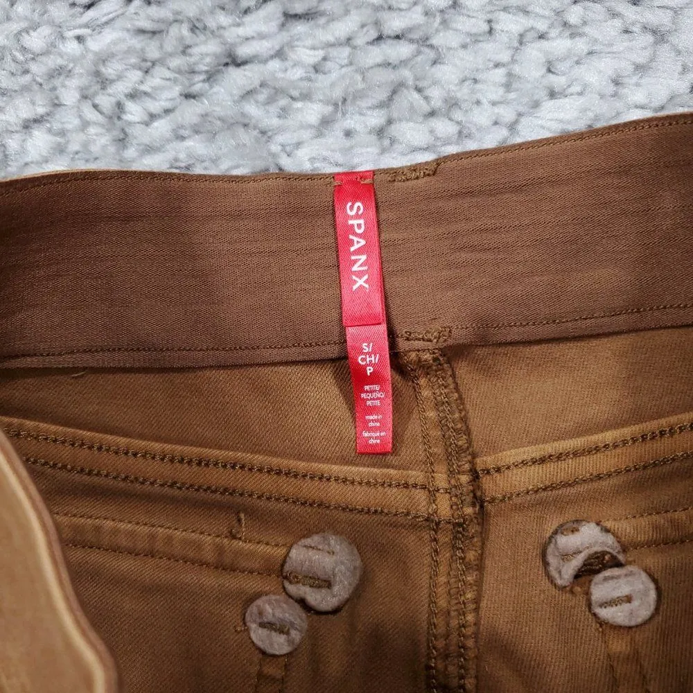 READ Spanx Stretch Twill Ankle Cargo Pant Size Small Petite Brown Pull On - Image 4