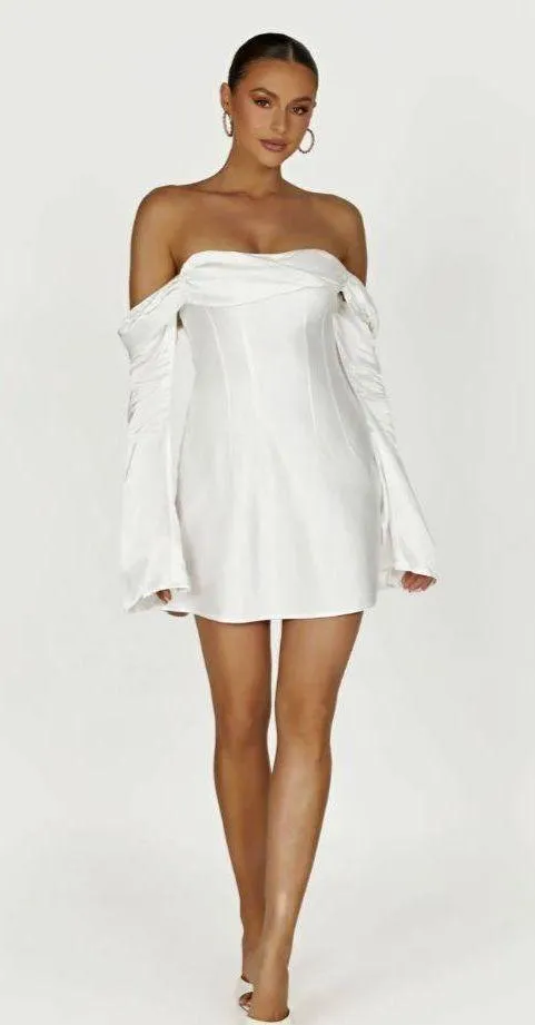 Giselle Off Shoulder Satin Mini Dress - Image 2