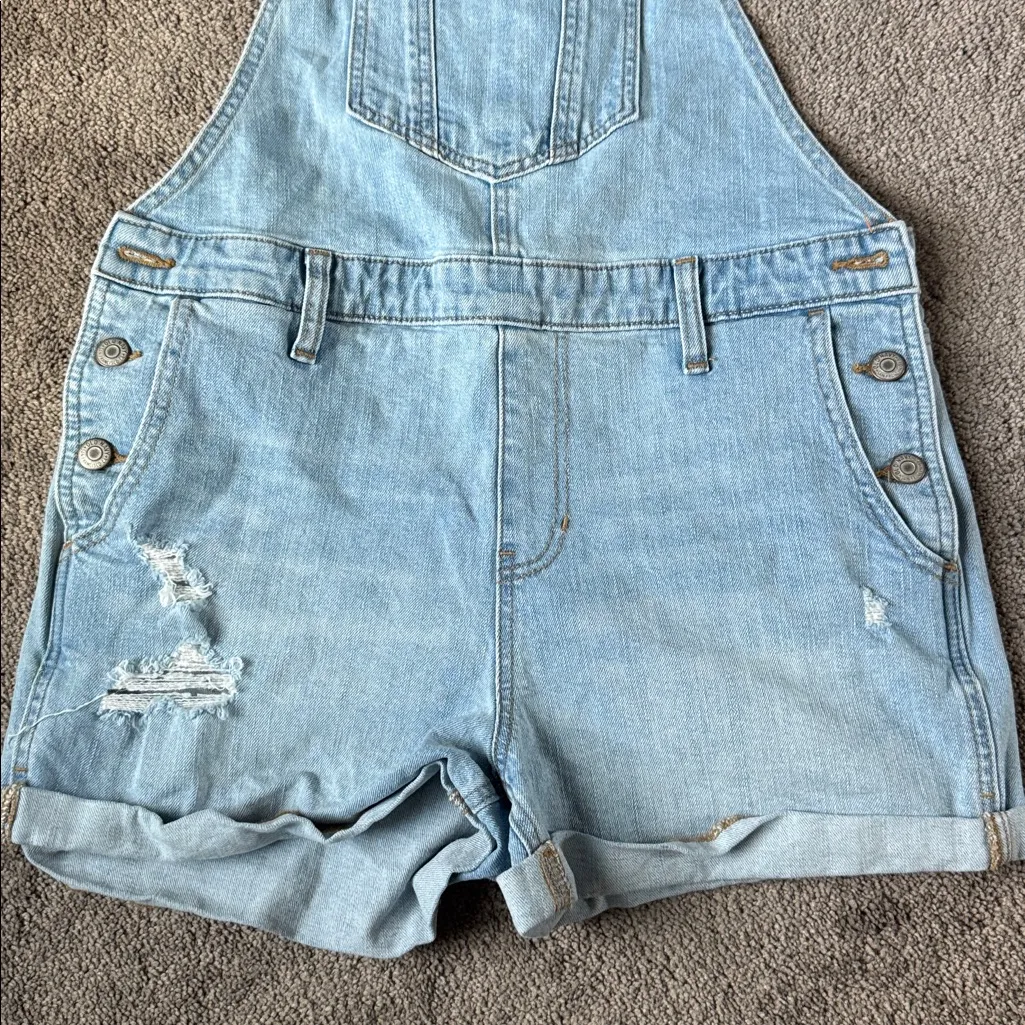 Old Navy  Distressed Denim Shortalls SIZE M - Image 2