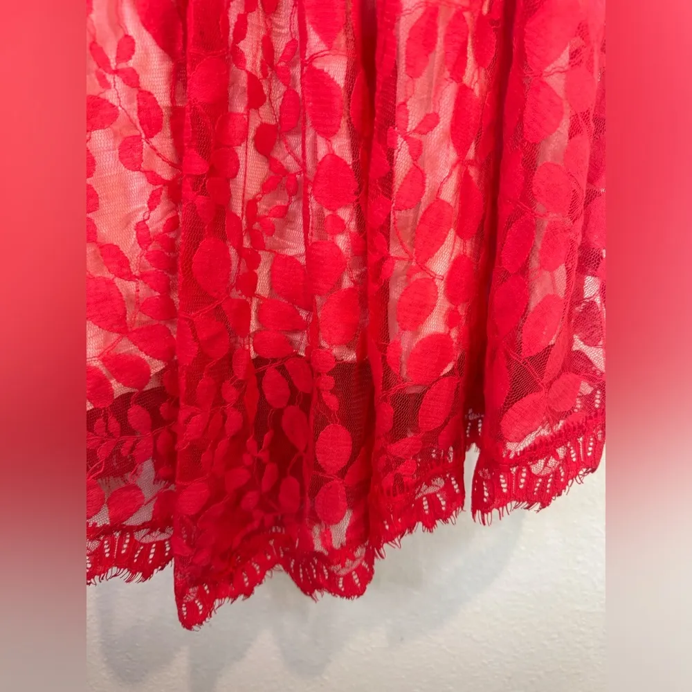 Free People Women’s Floral Mesh‎ Lace Red Dress Size S - Image 11