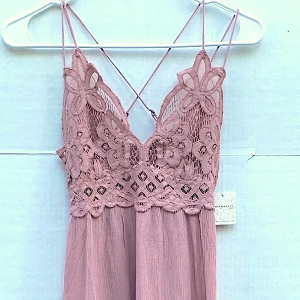 NWT Free People Womens XS Adella lace strappy Slip Dress Dusty Rose Pink - Image 7