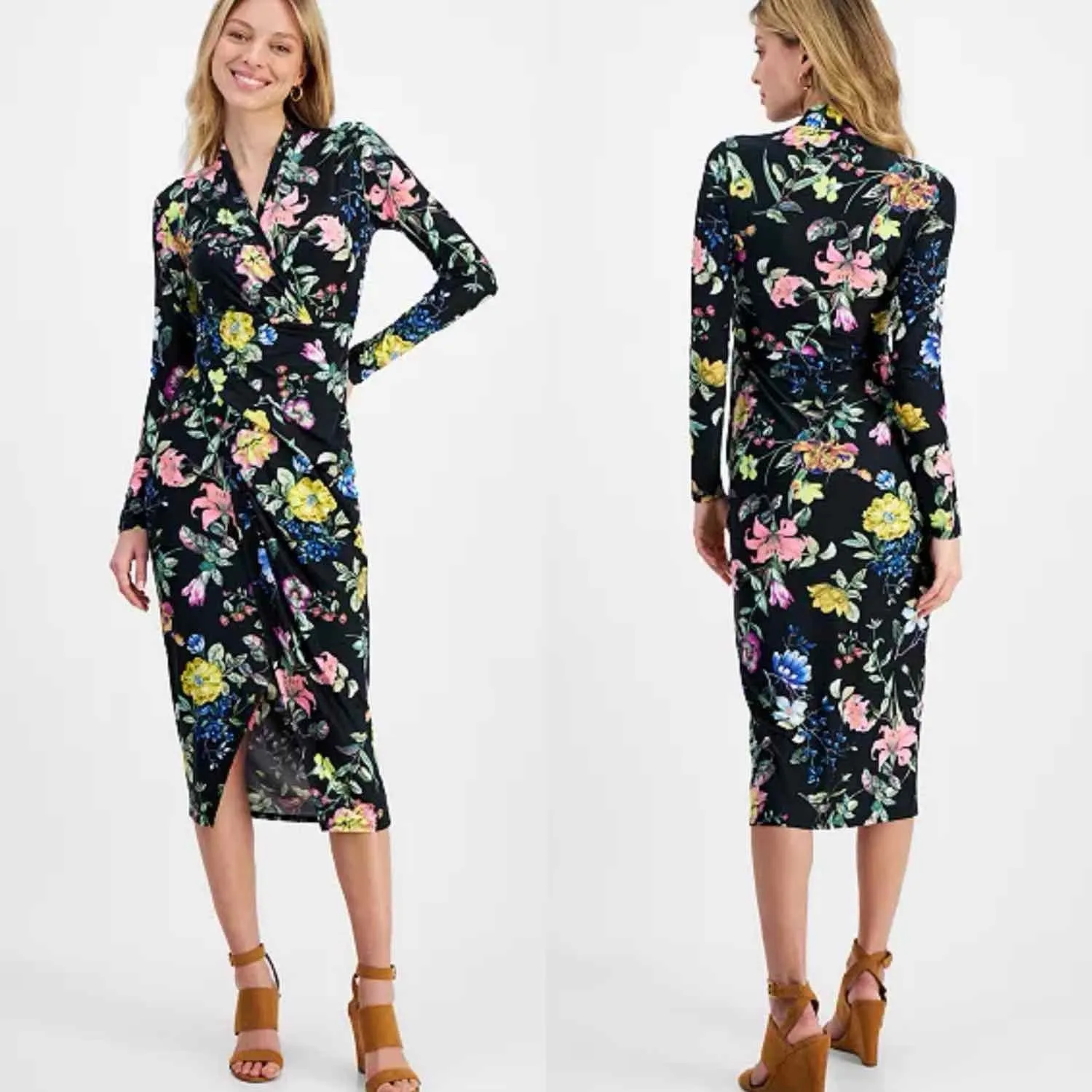 RACHEL Rachel Roy Bret Jersey Dark Floral Dress Size Large Stretch - Image 8