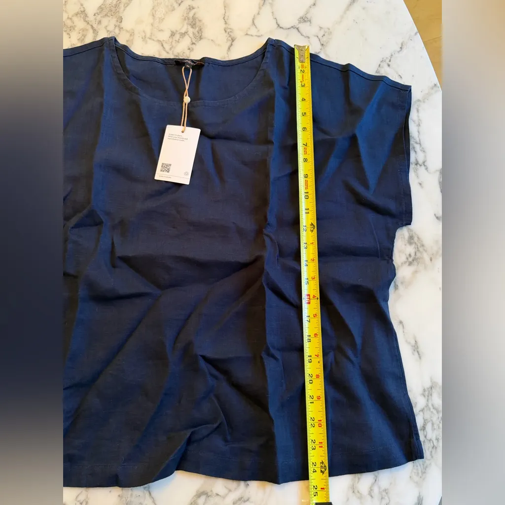 NWT Quince Boxy Blouse 100% Linen Women's Navy Top Size XL Short Sleeve - Image 4