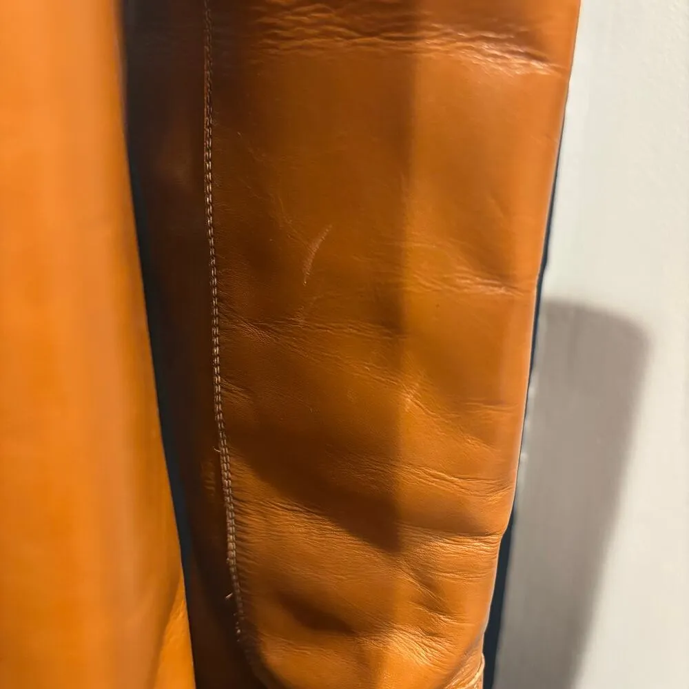 Zara Leather Knee High Block Heel Pull On Boots - Image 10