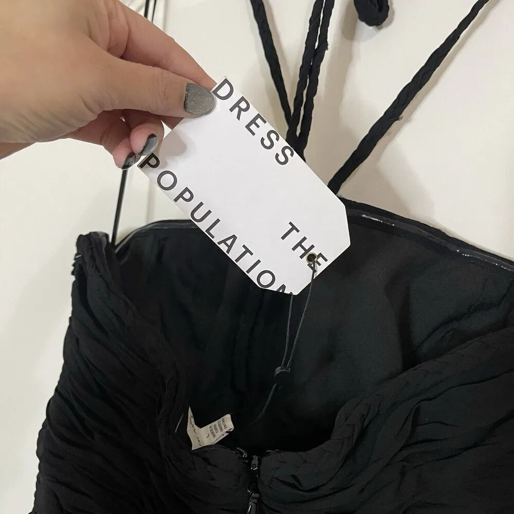 NEW! Dress the Population Aura Bandeau halter high slit chiffon black gown large - Image 7