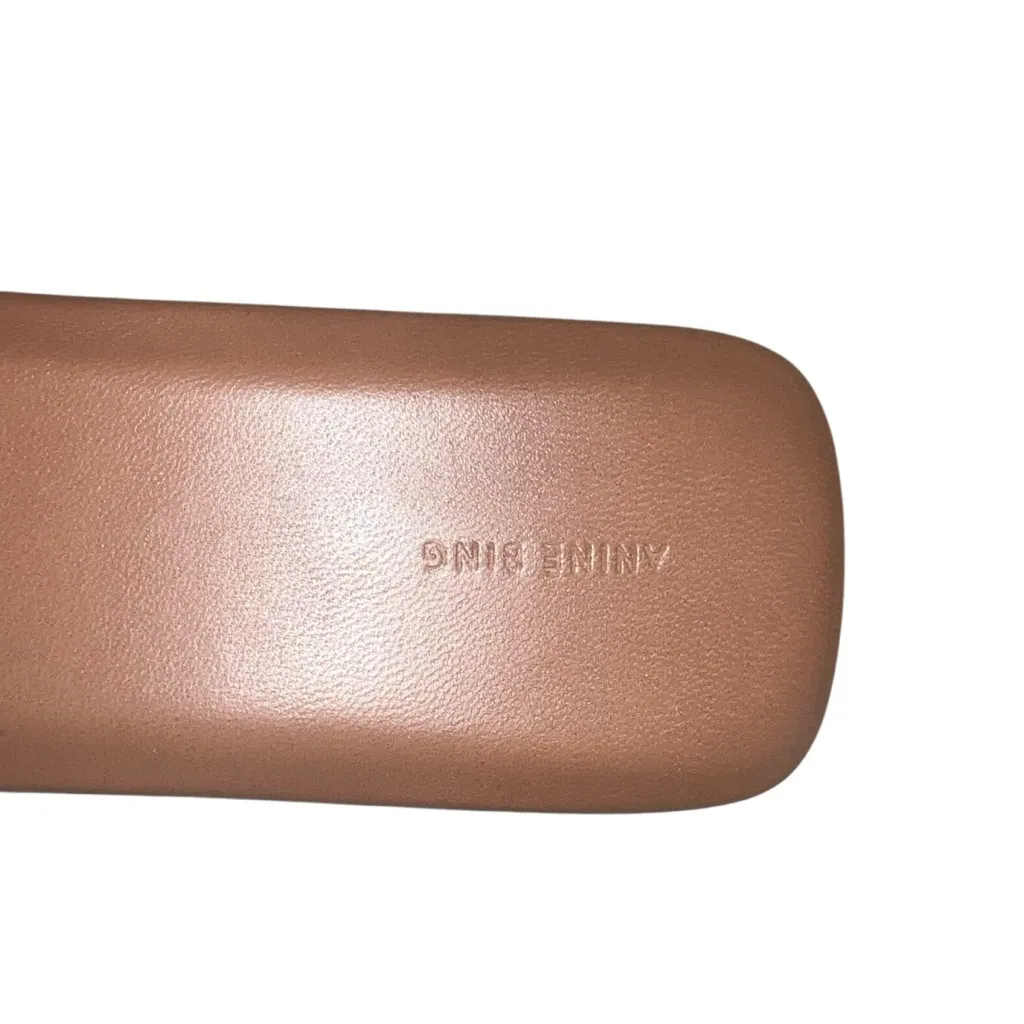 NEW NIB Anine Bing Ria Logo Embossed Lambskin Slides In Cognac Brown - Image 5
