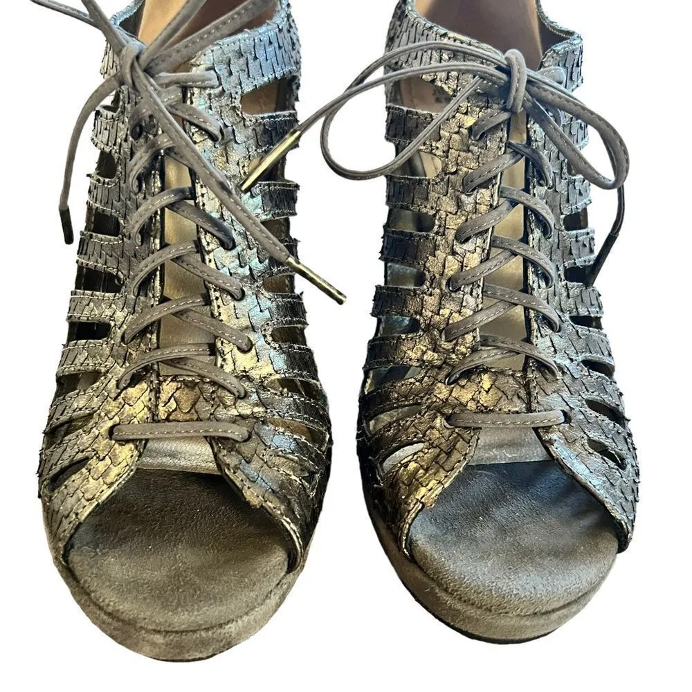 Johnston & Murphy Maddie Metallic Snakeskin Print Lace Up Wedge - Image 10