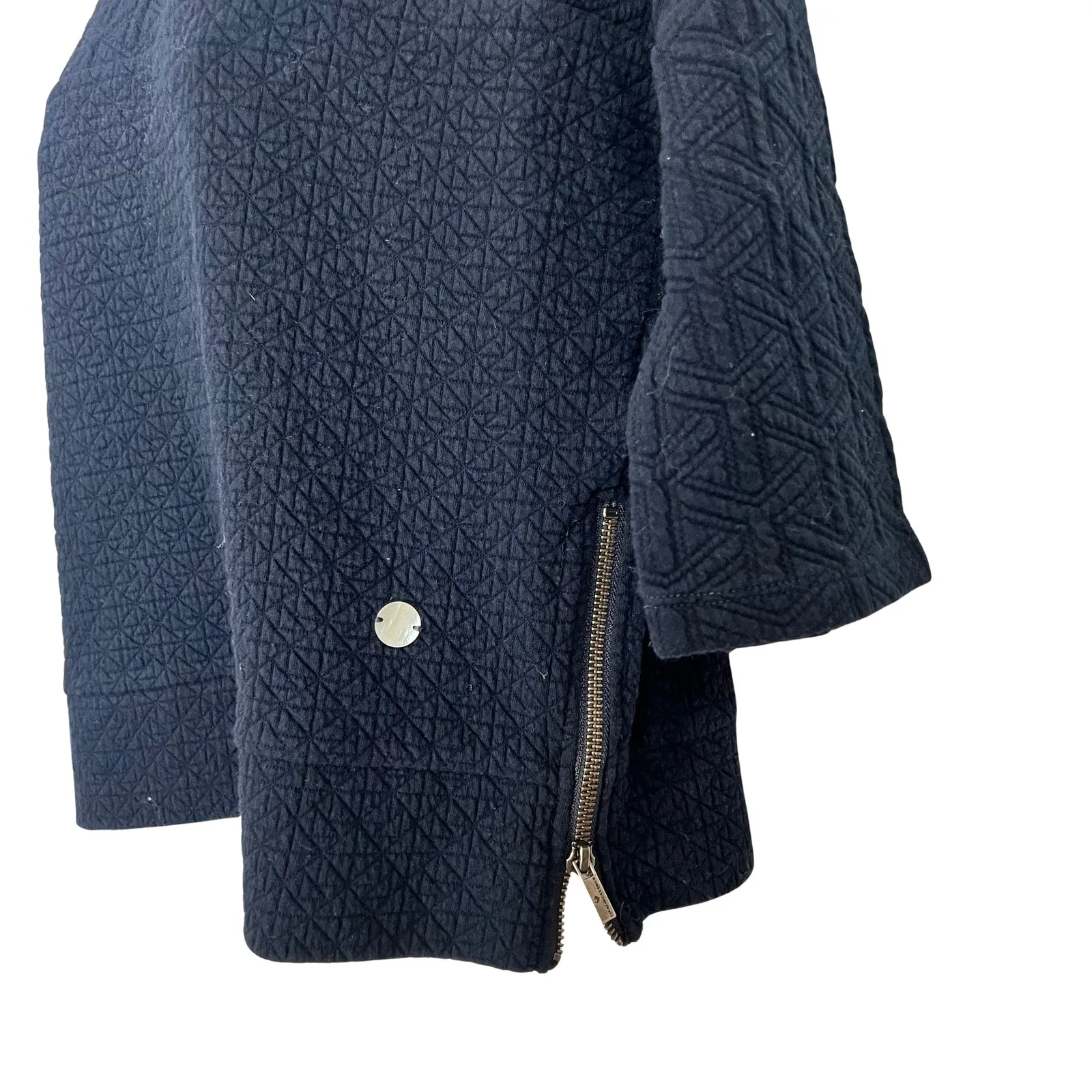 Lieblingsstuck Navy Blue 3/4 Sleeve Textured Quilted Top Scoop Neck Zip size S - Image 4