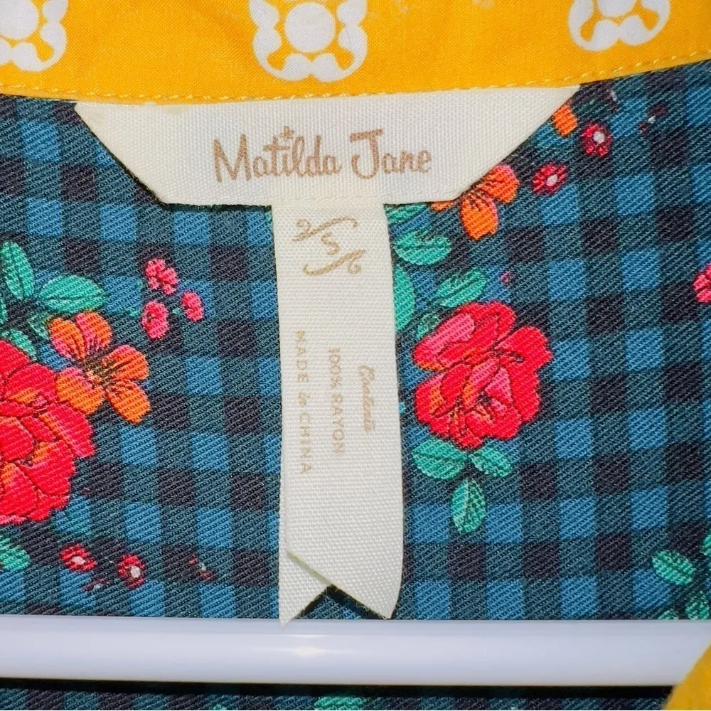 Matilda Jane Fa La La Floral Print Button Down Long Sleeve Shirt Dress size SM - Image 5